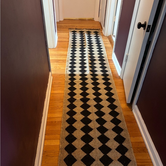 Geometric Black and Cream Runner Rug